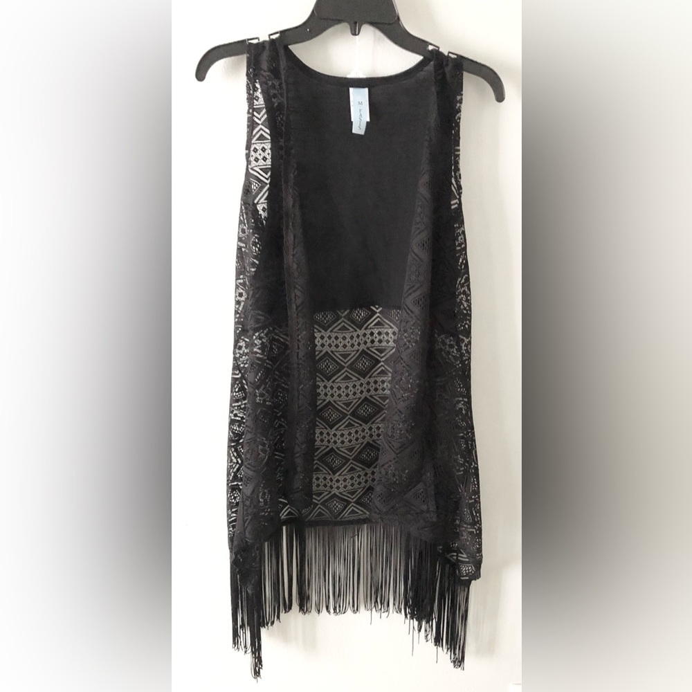 Black Lace Fringe Open Vest